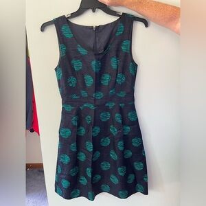 Elegant Navy and Green Patterned Dress with Pockets